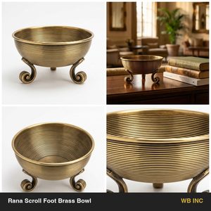 Ensemble de bols décoratifs en laiton faits à la main 22 cm, pieds en laiton antique à motifs Rana, pour la décoration de table à la maison, à l'hôtel ou pour les mariages - Product Image 6