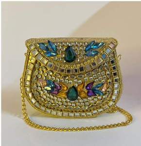 AL MALIK CRAFT Gold Plated Embroidered <b>Clutch</b> <b>Bag</b> <b>Red</b> Kundan Stones Antique Imitation Ethnic Designer Gift Uttar Pradesh Wedding - Product Image 1