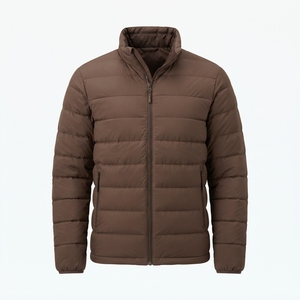 Custom OEM Men's Olive Green Grid Quilted Puffer Jacket Stand Collar Windproof Casual Winter Bubble Coat Bulk Supply - Product Image 4