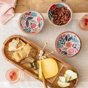 Plateau de service ovale en bois avec 3 bols en émail floral, assiette à dessert en bois sculpté pour mariage, Ramadan, Diwali, décoration - Product Image 6
