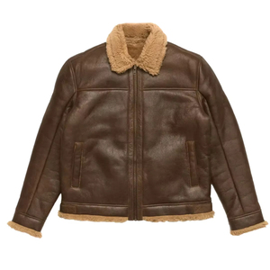 Raf Aviator Brown <b>Bomber</b> Real <b>Shearling</b> Sheepskin Leather Flight <b>Jacket</b> Men - Product Image 1