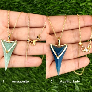 Statement amazonite apatite jade arrowhead necklace 18k gold plated geometric pendant wholesale brass metal <b>cable</b> chain jewelry - Product Image 6