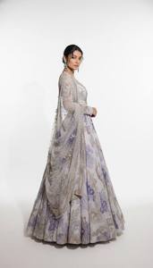 Embroidered Organza <b>Maxi</b> <b>Dress</b> Strapless Long <b>Sleeve</b> Floral Beaded A-Line Formal Party Wear for Women - Product Image 2