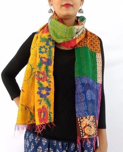 Vintage Reversible Floral Indian Kantha Stole Patchwork Silk <b>Shawl</b> <b>Wrap</b> Dupatta Style Designer Ethnic Wear Wholesale Supplier - Product Image 1