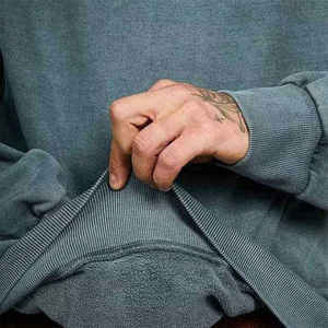 Sudadera de Cuello Redondo Extra Grande para Hombre, Color Sólido, Algodón Lavado, Tejido de Punto, Estilo Casual para Otoño, Corte Regular, Manga Larga - Product Image 5