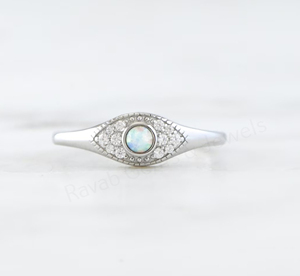 Natural Ethiopian <b>Opal</b> 3mm Round Shape 925 Silver <b>Gold</b> Plated CZ Pave Diamond Gemstone <b>Ring</b> Unisex Women's Engagement Wedding - Product Image 2