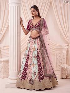 Conjunto de Lehenga Choli Bordado con Flores Color Borgoña para Damas de Honor, con Dupatta de Tela de Red, Traje para Recepción de Boda - Product Image 3