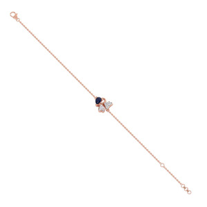 Bracelet papillon bleu serti de diamants avec chaîne en or rose et design central élégant en forme d'aile - Product Image 3