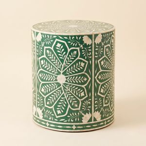 Mesa de Noche Redonda Hecha a Mano con Incrustaciones de Hueso Verde, Mueble de Dormitorio de Lujo, Diseño Personalizado, Muebles Artesanales Indios - Product Image 3