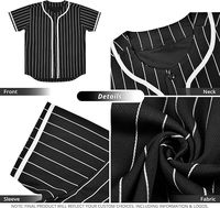 Jersey Baseball Pria Hitam Bermotif Polos Lengan Pendek V-neck Kancing Depan Bahan Mesh Bernapas Poliester Pakaian Olahraga Dewasa Ukuran Reguler