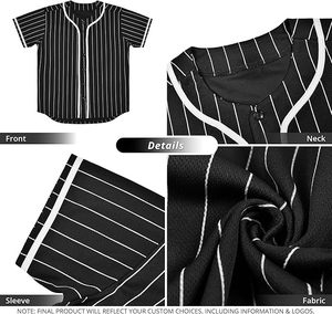 Maillot de baseball rayé noir pour homme, manches courtes, boutons sur le devant, maille respirante, polyester, vêtements de sport, coupe régulière pour adulte - Product Image 4