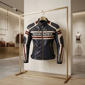 Men Leather Stand Collar <b>Jacket</b> Motorcycle <b>Racer</b> <b>Jacket</b> Custom Motorcycle Leather <b>Jacket</b> Wholesale Manufacture - Product Image 3