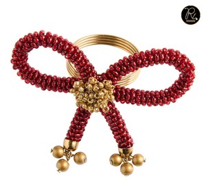 Handcrafted <b>Red</b> Color Beaded Napkin Ring With Golden Accents for Decore Table On Special Events - Product Image 1