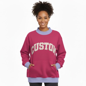Sweat-shirt à col montant en coton/élasthanne épais OEM avec motif imprimé sur le devant et broderie de logo personnalisée pour femme, hiver - Product Image 4