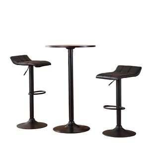 Belham Black Round Top Metal <b>Bar</b> Table with 2 Swivel Black Bonded Leather <b>Adjustable</b> <b>Stools</b> Set of <b>Bar</b> Furniture - Product Image 5