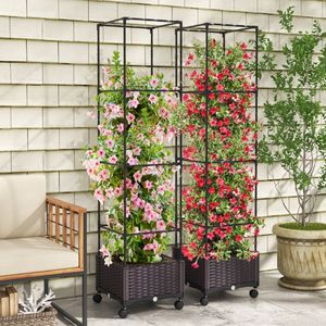 Raised <b>Garden</b> Bed 67 Inch <b>Tall</b> <b>Planter</b> Box with Trellis Galvanized Metal Square Flower Pot for Indoor Plants - Product Image 1
