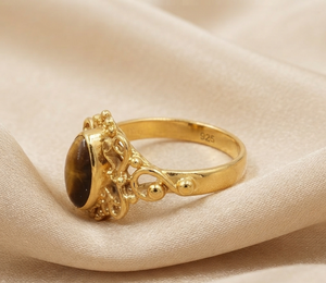 Natural Brown <b>Tiger</b> <b>Eye</b> Marquise Gemstone <b>Ring</b> 925 Silver Vintage Boho Filigree Statement Rose Gold Yellow Gold Handmade Plated - Product Image 3