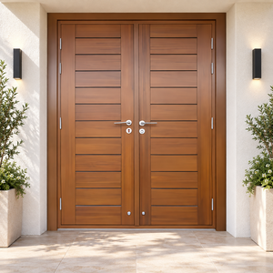 Puerta de Entrada de Madera Sólida GA-46L en Nogal, Caoba y Palo de Rosa con Diseño Moderno de Doble Ranura para Exterior de Apartamento - Product Image 5