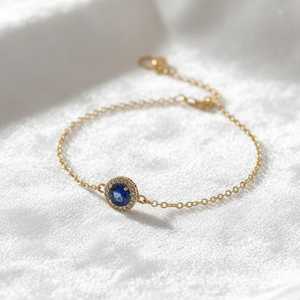 Pulsera de Zafiro Azul Real con Halo, Plata de Ley 925, Chapado en Oro de 14K, Joyería Delicada con Piedra Preciosa de Nacimiento de Septiembre - Product Image 2