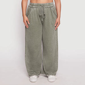 กางเกงจ็อกเกอร์สตรีทแวร์ทรงโอเวอร์ไซส์สั่งทำขายส่ง กางเกงขายาวทรงสแต็คฟอกสีซีดแบบหนา กางเกงสเวตแพนท์ฟอกสีแบบแอซิดวอช กางเกงคาร์โก้สำหรับผู้หญิง - Product Image 1