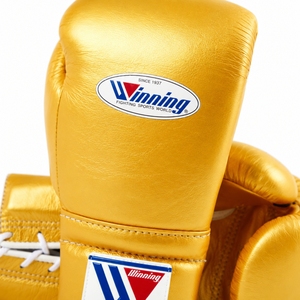 Gants de boxe pour adultes de compétition et d'entraînement 14oz 16oz Dorés Personnalisables à lacets ou à sangles Respirants en cuir à doigts complets - Product Image 4