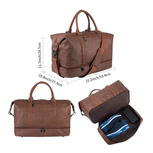 Bolsa de Lona de Cuero para Hombre, Rectangular, con Cierre de Cremallera, Múltiples Compartimentos, para Viajes, Gimnasio, Deportes, con Asa Superior - Product Image 2