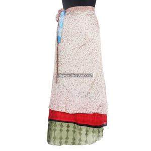 Sari de Seda para Playa, para Niñas, 2 Capas, Reversible, Falda Larga Envolvente, Tela de Seda Estampada, 38 Pulgadas - Product Image 6