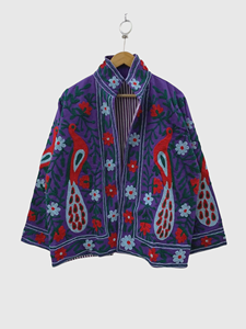 Hand embroidered floral jacket Mandarin collar plus size Prairie chic spring jacket Full sleeve cotton jacket - Product Image 1