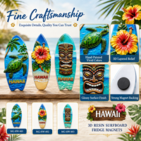 Magnet Kulkas Souvenir Hawaii Kustom 3D Resin Papan Selancar Magnet Kulkas Tiki Penyu Laut Bunga Grosir Hadiah Turis
