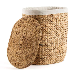 Cesta de Almacenamiento Hecha a Mano HS 3407N/3, Ecológica, de Color Natural, de Jacinto de Agua, con Tapa, para Solución de Almacenamiento de Ropa - Product Image 4