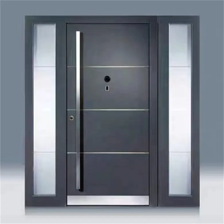 サイドライト付き外部ステンレス鋼ドアモダンな安い玄関ドアガラスインサートサイドライト付き正面ドア