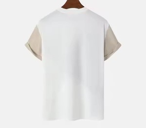 Camiseta de Punto de Manga Corta con Cuello Redondo para Hombre, Diseño Geométrico con Bloques de Color, Corte Regular Informal, Patrón Blanco, Beige y Marrón - Product Image 4