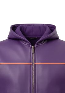 Luxury Men's Genuine Leather Streetwear Co-Ord Set Featuring Hooded Snap-Button Jacket and Matching Jogger Pants - Product Image 2