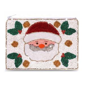 Mini porte-monnaie en tissu de coton brodé blanc avec fermeture éclair, motif de Noël, pour femme, idéal pour la collection de pièces de monnaie ou comme cadeau de fête - Product Image 4