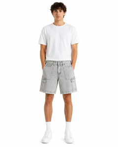 Pantalones cortos cargo de mezclilla gris claro para hombre, corte relajado, estilo utilitario, casual, streetwear, con múltiples bolsillos, para verano, mezclilla lavada - Product Image 2