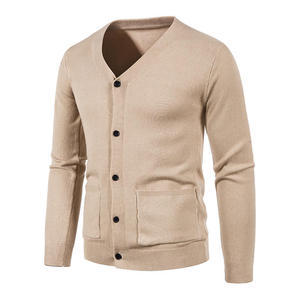 Cross-border Plus Size Men's <b>Cardigan</b> <b>Sweater</b> Men's V-neck Knitwear Jacket Men's <b>Sweater</b> with Front Logo Design - Product Image 1