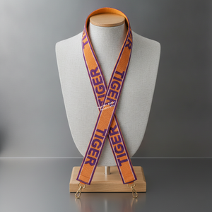 Sac à bandoulière en polyester brodé de perles motif tigre fait main, orange et violet, personnalisable, vente en gros - Product Image 1