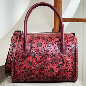 Sac de voyage Speedy en cuir véritable fait main, motif floral, pour femme, style western, sac à bandoulière, sac de week-end, prix d'usine - Product Image 2