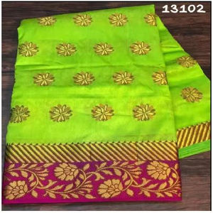 Sari en soie pour femme, moderne et haut de gamme, pour mariage indien d'été, avec bordure motif temple, séchage rapide, couleur personnalisable, prix bas, exportateur - Product Image 4