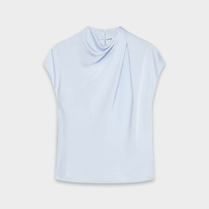 Chemisier décontracté en satin de soie léger à col montant, manches drapées, coupe ample, tissé, couleur unie, pour femme, idéal été-automne - Product Image 6