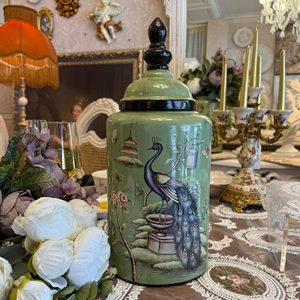 Chelsea House Blue White Song <b>Leaf</b> Ginger Jar Ginger Jar With Gold Trim Decorative Urn Classic Traditional Style Tabletop Vase - Product Image 5