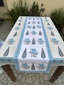 Handmade Modern Floral Print Pure Cotton Rectangle <b>Tablecloth</b> Hand Block Printed for Indian Farmhouse Wedding Home Use - Product Image 3