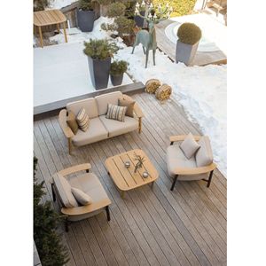 Modern Teak <b>Wood</b> Outdoor <b>Sofa</b> Set Minimalist Patio Lounge Furniture for Villa Resort Hotel - Product Image 2