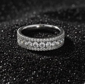 925 Sterling Silver Moissanite Round Cut Sterling Silver Band Anniversary Engagement <b>Ring</b> - Product Image 3