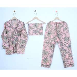 Elegante Conjunto de Pijama de Algodón Puro Suave con Estampado Floral para Mujer, Transpirable, para Damas de Honor, Ropa de Piscina, Vacaciones y Descanso - Product Image 1