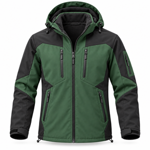 Private Label Mens Hooded Softshell Jacket Winter <b>Hiking</b> Coat Color Block Warm Fleece Lining Multi Pocket Casual <b>Outdoor</b> - Product Image 1