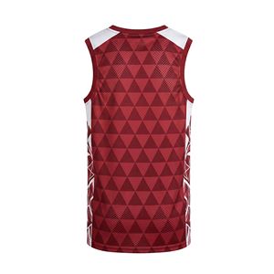 Maillot de basket-ball à haute élasticité, motif géométrique rouge, uniforme d'équipe, maille polyester respirante, sans manches, col rond - Product Image 2