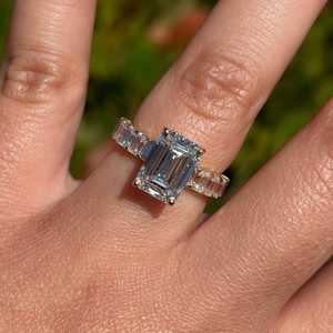 High Quality Moissanite 3 Carat Emerald Cut Gemstone Solitaire <b>Ring</b> 14K Solid Gold Half <b>Eternity</b> Band Wedding Gift for Women's - Product Image 6