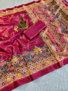 Premium Pure <b>Pashmina</b> Silk Traditional Saree Intricate Weaving Design Wrinkle Free Quick Dry for Festive Wedding Party Work Wear - Product Image 2