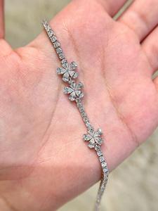 Luxury Flower Lab Diamond Tennis <b>Bracelet</b> 14K <b>Solid</b> Gold 10K Gold Plated Unisex Wedding Jewelry - Product Image 2